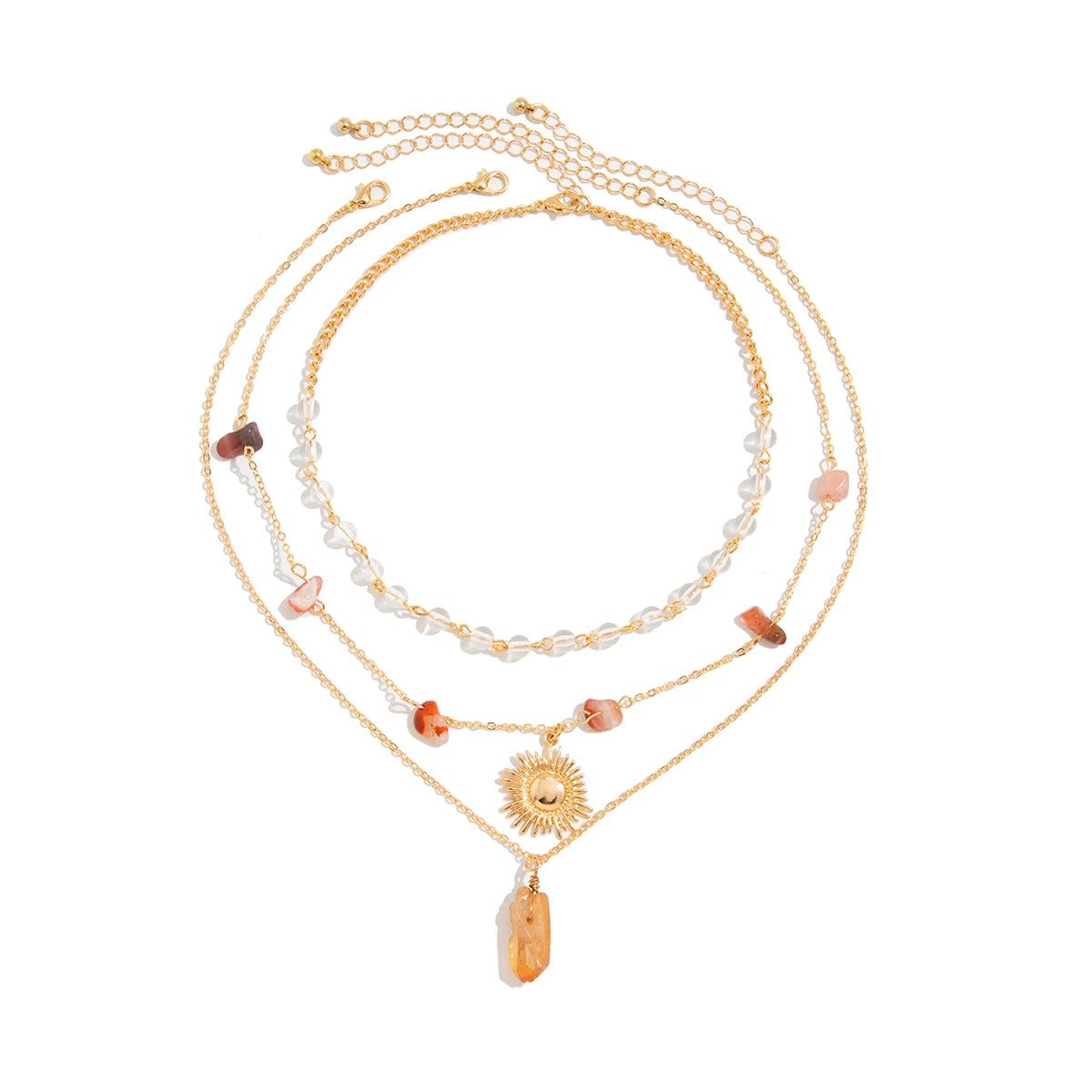 3-Piece Imitation Turquoise Sunflower Necklace Set – Retro Clavicle Chain Design