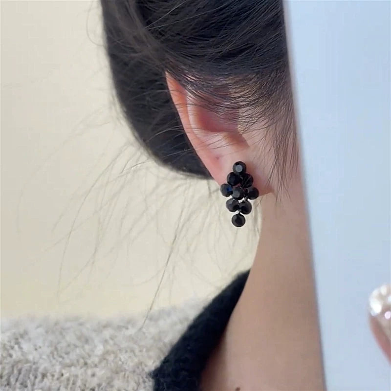 Black Crystal Earrings for Women – S925 Silver Needle Minimalist Drop Earrings