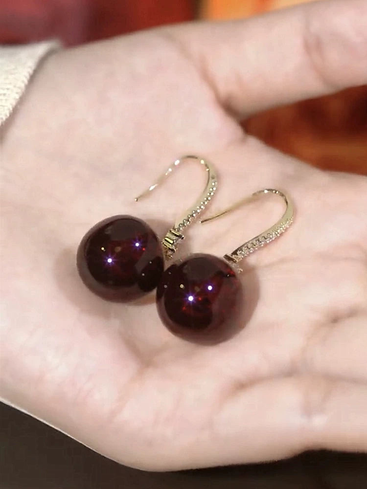 Red Cherry Earrings for Women – Silver Needle Ear Hook Earrings, Lightweight Fruit Design Fashion Jewelry