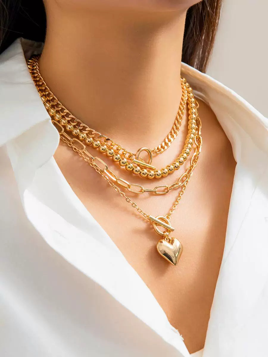 hip hop necklace for women / multi layer necklace / sweater necklace / heart pendant necklace / geometric necklace / European American fashion jewelry