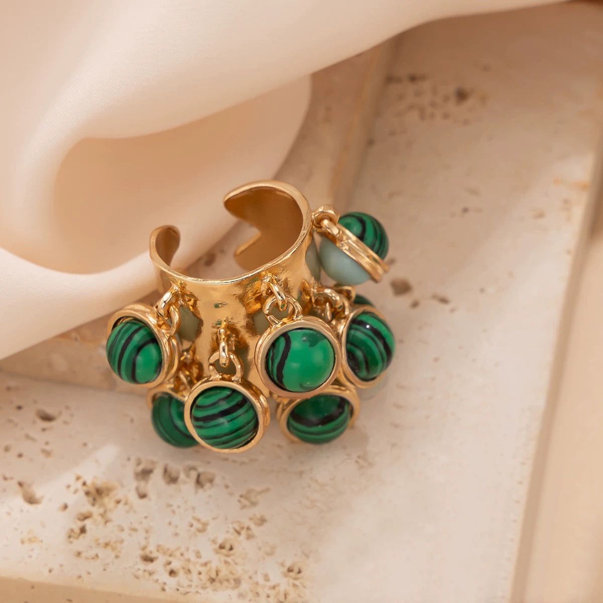 Irregular Colored Round Gemstone Ring For Women European And American Hip-Hop Trend Creative Personality Niche Design Ring