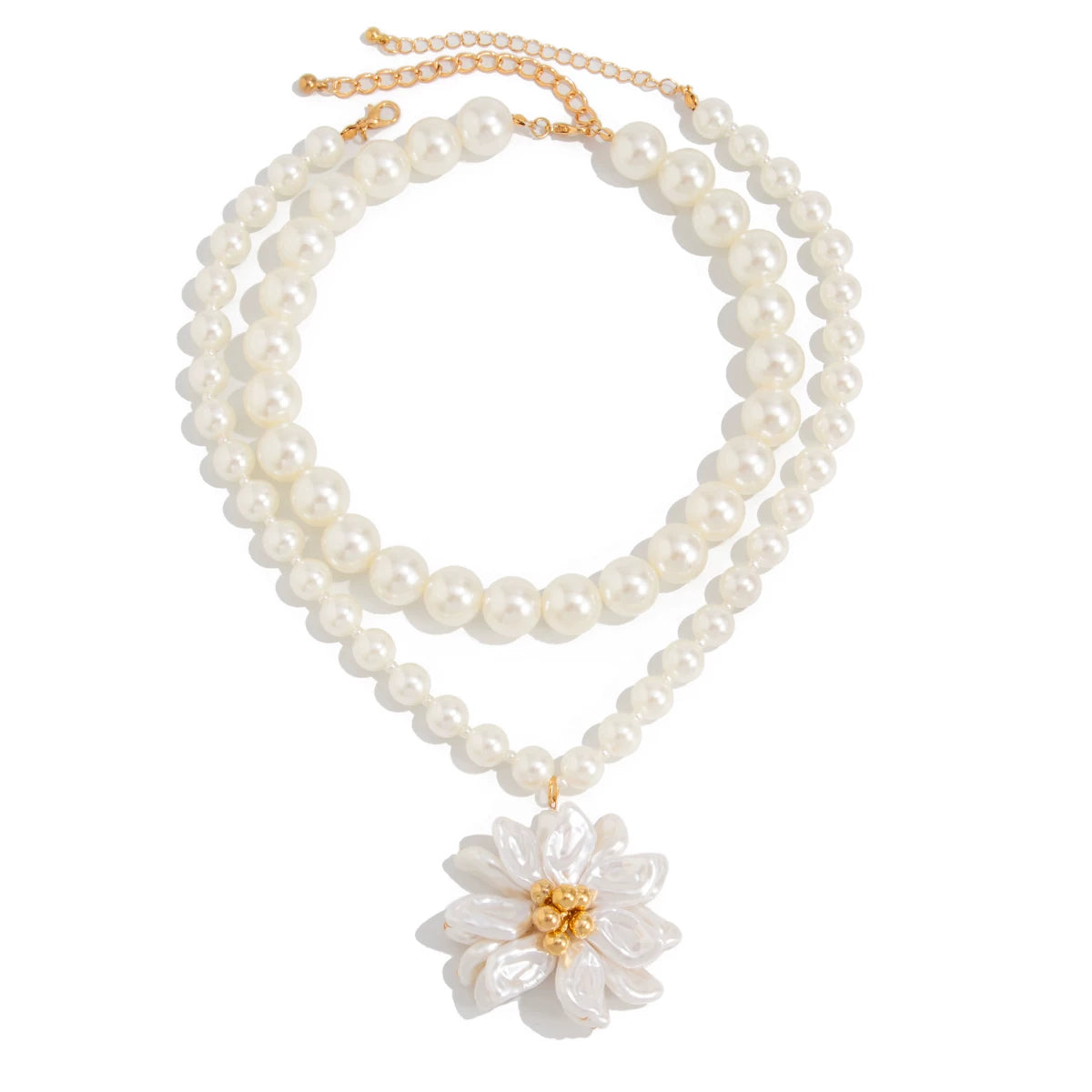 Flower Pendant Imitation Pearl Double Layer Necklace for Women – Clavicle Chain Design