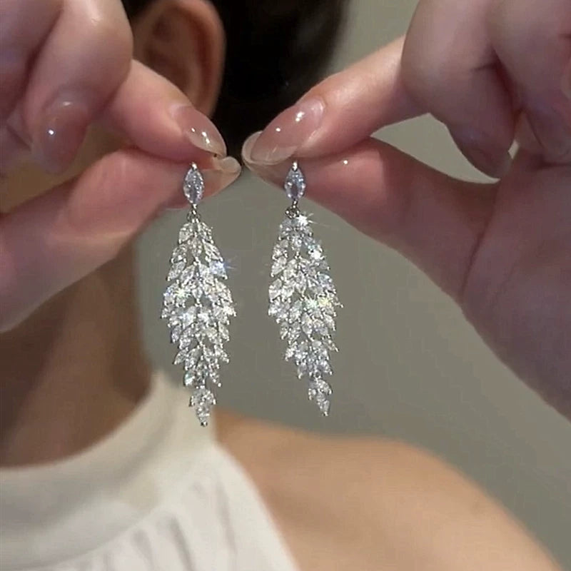 Sparkling Crystal Tassel Earrings for Women – S925 Silver Needle Long Drop Evening Earrings