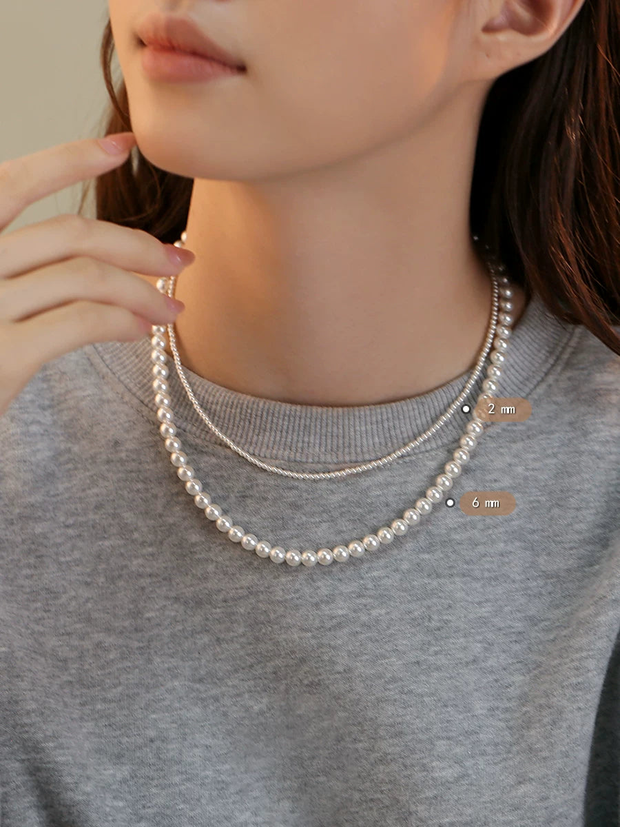 6mm Pearl Stacked Clavicle Necklace for Women – Minimalist Layered Pearl Necklace