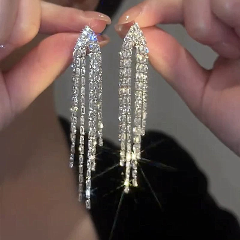 Long Tassel Earrings for Women – S925 Silver Needle Elegant Drop Earrings