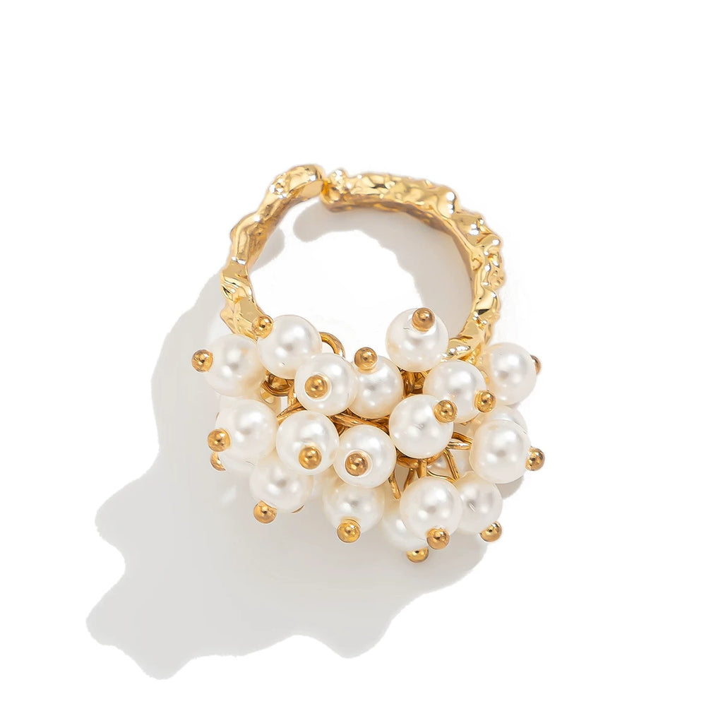 Geometric Shape Imitation Pearl Flower Ring For Women 2025 Spring Fashion Fashion Niche Creative Stage Matching Jewelry