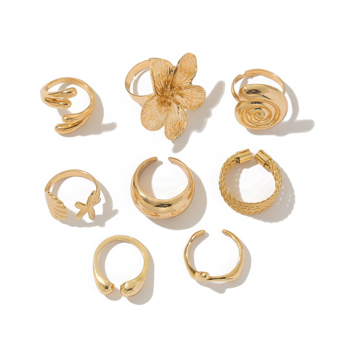 8-Piece Starfish Scallop Ring Set European And American Fashion Niche Design Model Stage Catwalk Accessories