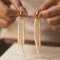 French Baroque Pearl-Style Long Tassel Ear Clip Earrings for Women – Antique Court-Inspired Pleated Vintage Non-Pierced Jewelry