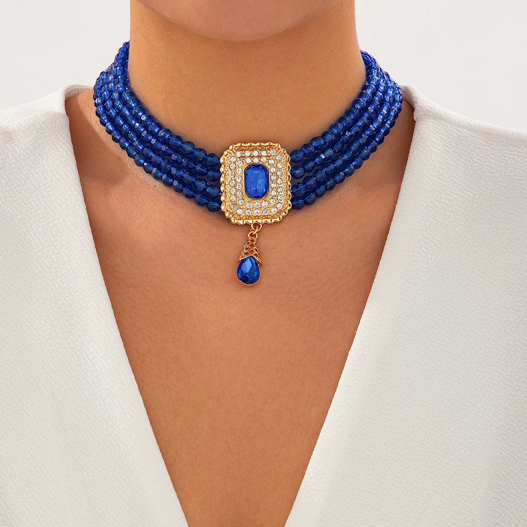 Square Diamond-Style Acrylic Beads Layered Clavicle Necklace for Women – Light Luxury Fashion