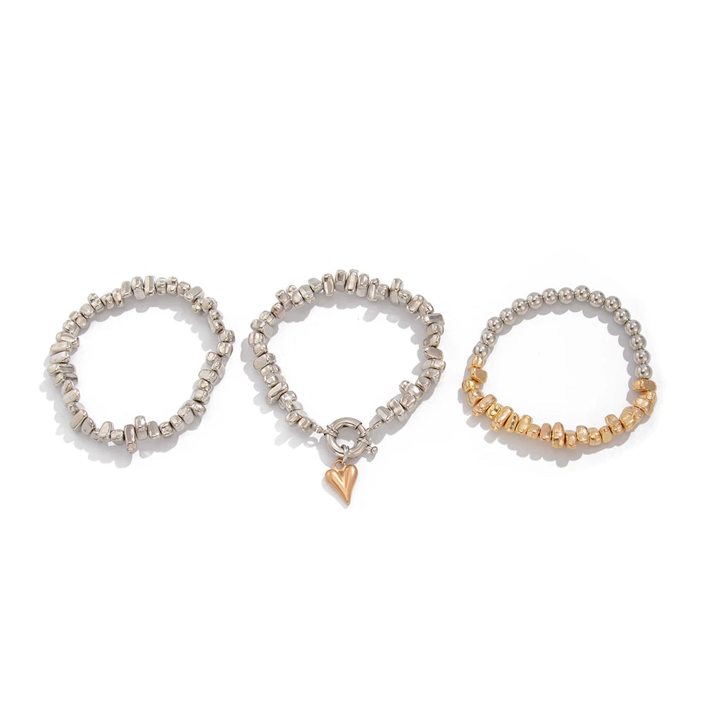 3-Piece Heart-Shaped CCB Bracelet Set for Women – European & American Trendy Influencer-Inspired Niche Fashion Jewelry