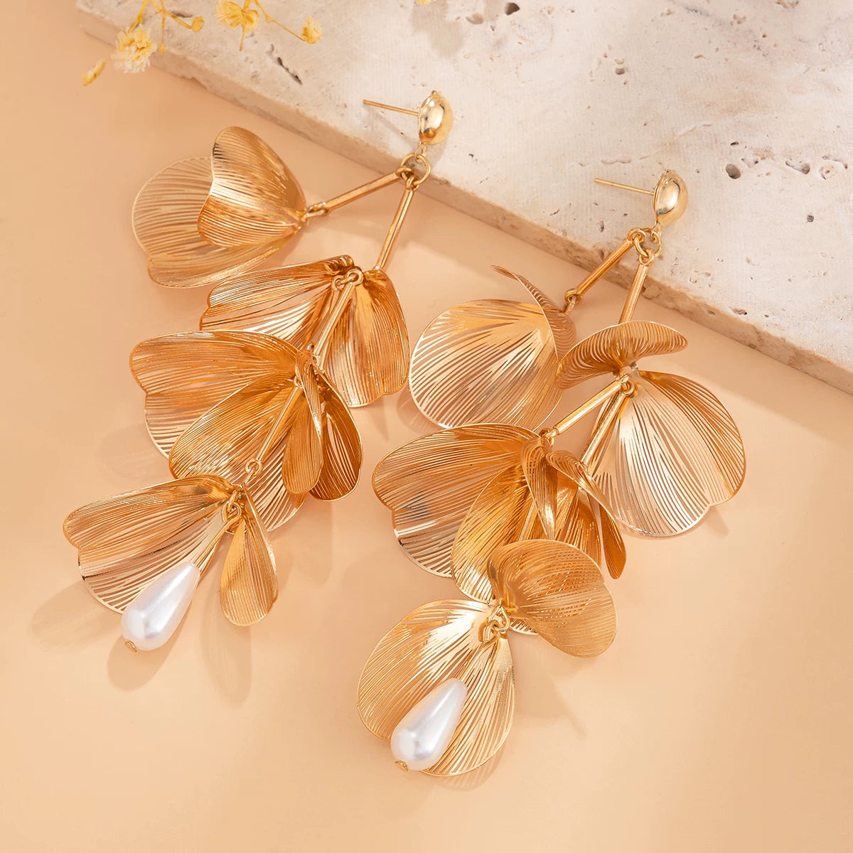 Tassel Imitation Pearl Ginkgo Leaf Earrings for Women – European & American Summer Trendy Fashion Travel Ear Jewelry