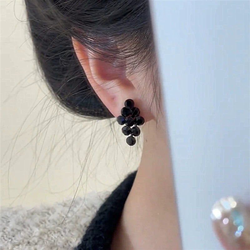 Black Crystal Earrings for Women – S925 Silver Needle Minimalist Drop Earrings