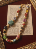 Mid-Century Style Ceramic & Glass Spliced Necklace for Women – Retro Vintage Multicolor Bead Statement Fashion Jewelry