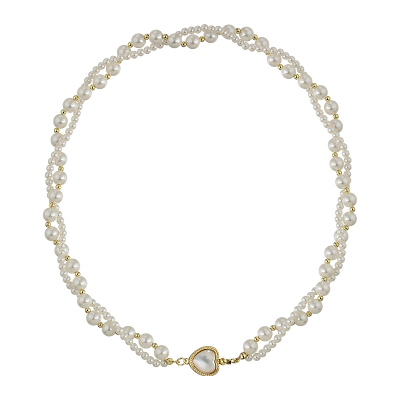 Shijia Pearl Necklace Women'S Light Luxury Advanced Double-Layer Wrap Twist Neck Bracelet French European And American Fritillaria Love Clavicle Bracelet