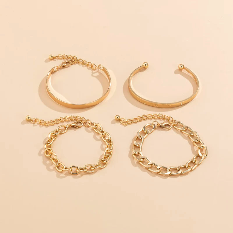 Metal Bracelet Set for Women – European & American Summer Minimalist Hip Hop Style Cold Aesthetic Fashion Jewelry