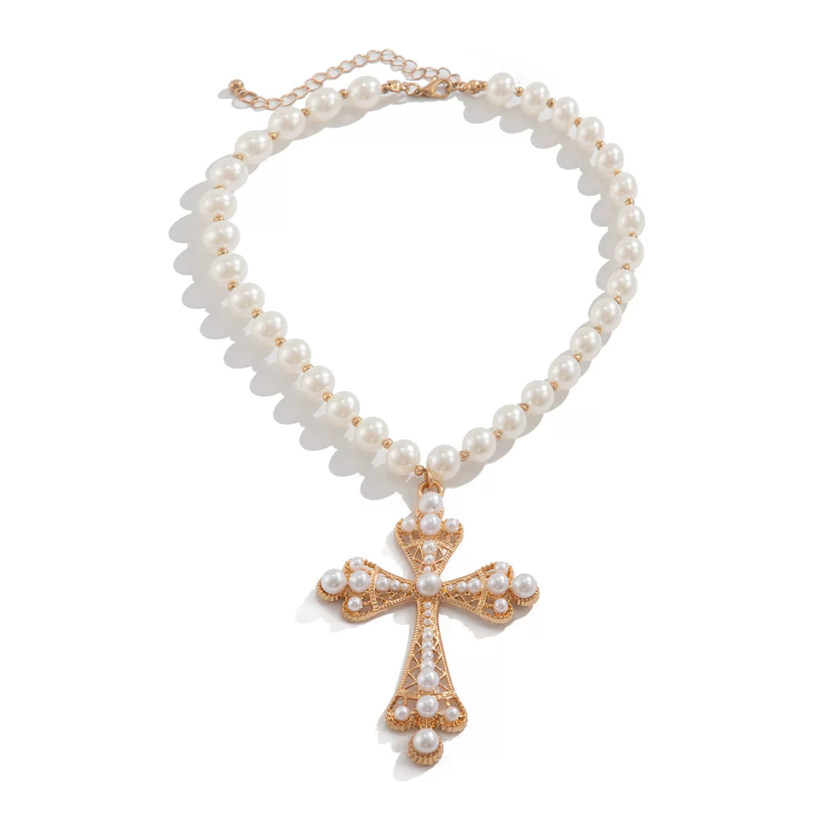 Diamond-Style Cross Double Layer Acrylic Bead Necklace for Women – Clavicle Chain Design