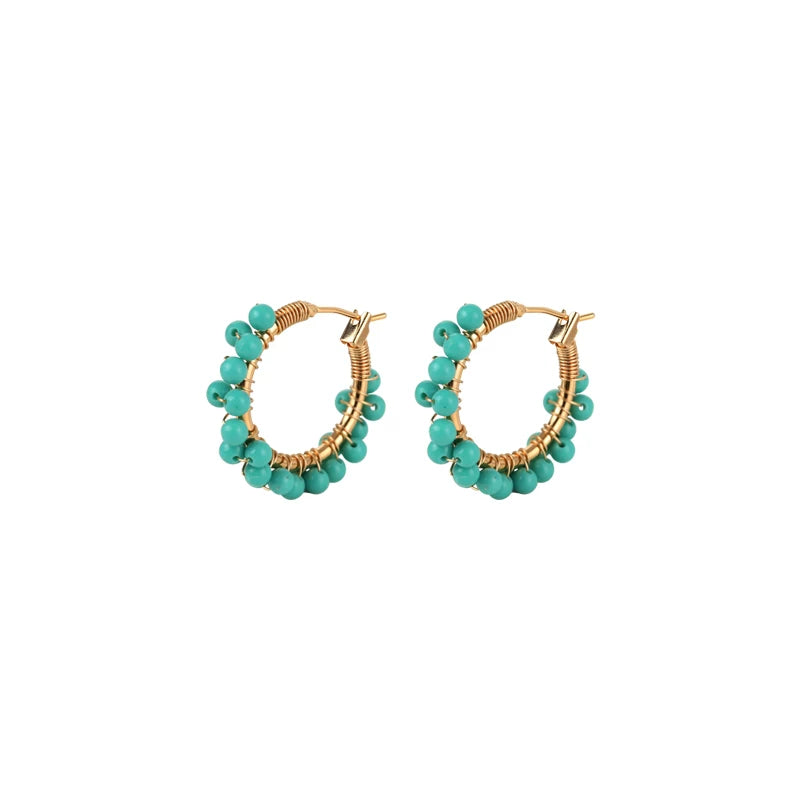 Chinese Style Turquoise Green Hoop Earrings for Women – Summer Fresh Round Fashion Earrings