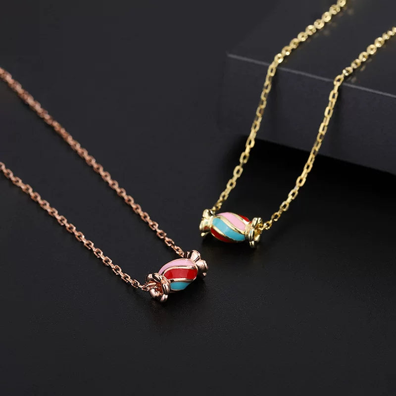 Sterling Silver Rainbow Candy Pendant Necklace for Women – Minimalist Clavicle Chain