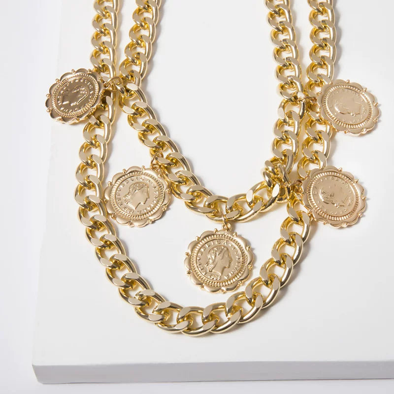 Relief Portrait Pendant Rough Chain Necklace for Women – Clavicle Chain Design