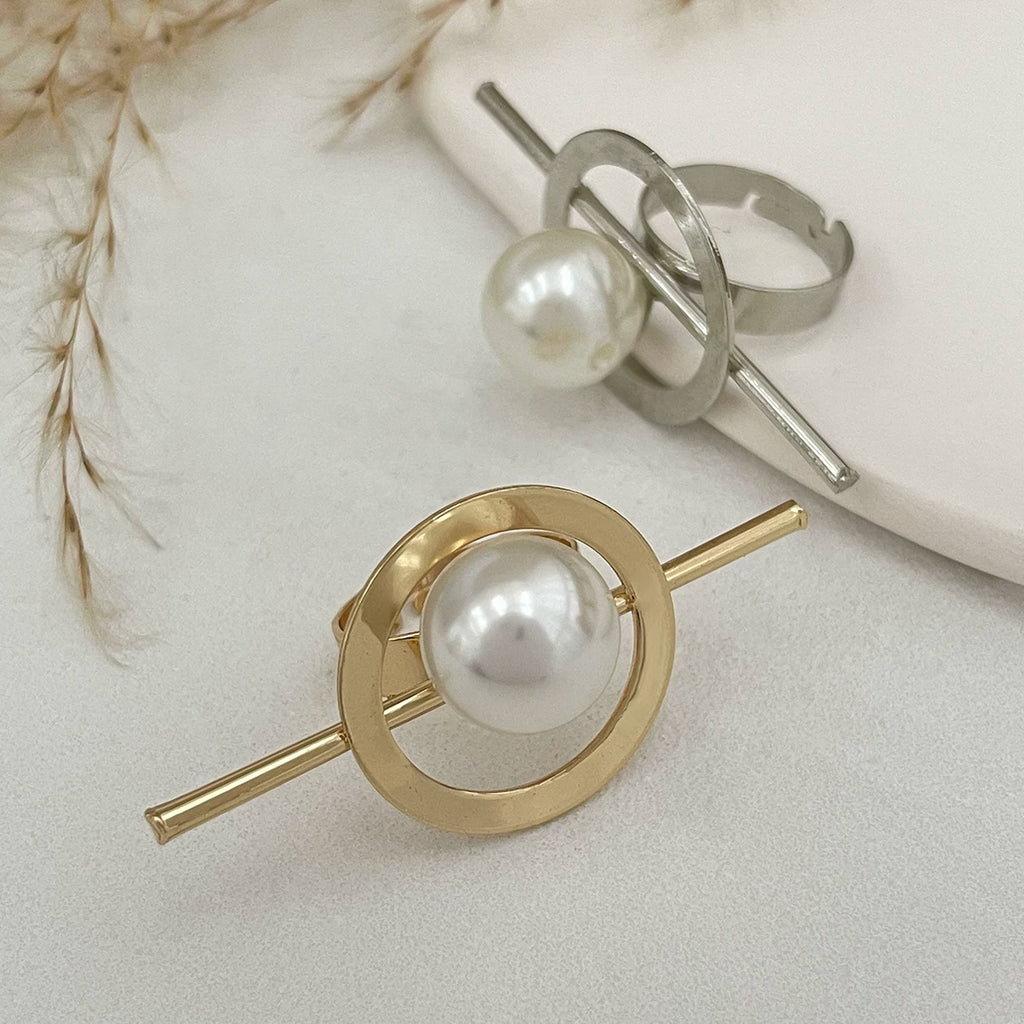 Geometric Shape Imitation Pearl Flower Ring For Women 2025 Spring Fashion Fashion Niche Creative Stage Matching Jewelry