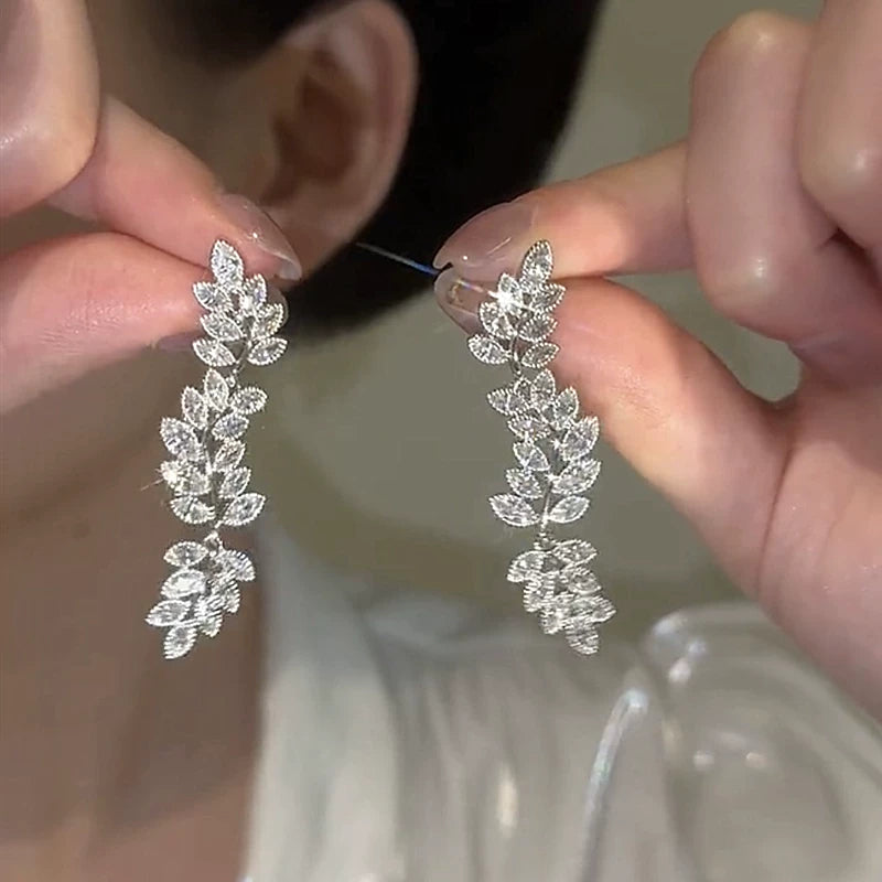 Zircon Wheat Ear Tassel Earrings for Women – S925 Silver Needle Long Drop Fashion Earrings