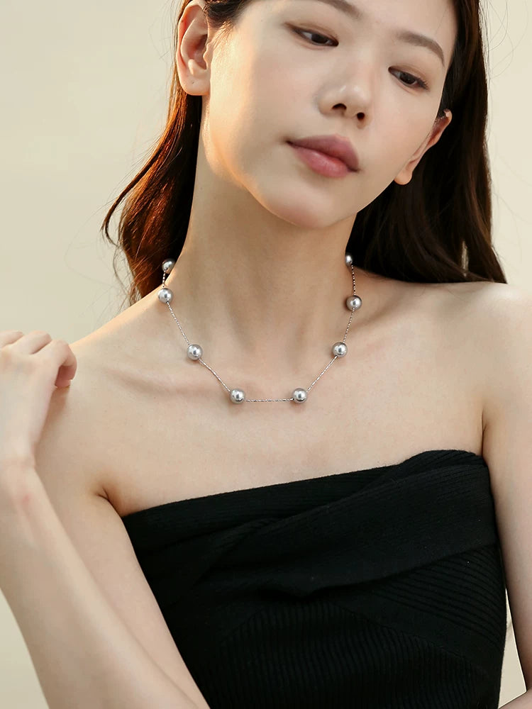 Gray Pearl Long Sweater Necklace for Women – Beaded Pearl Fashion Chain